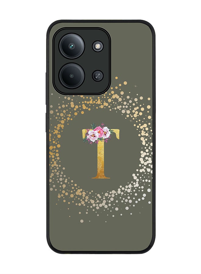 For Xiaomi Poco C85 4G Case,Slim fit Camera Protection, Shockproof Thin Phone cover  - Custom Monogram Floral - T  (Olive Green )